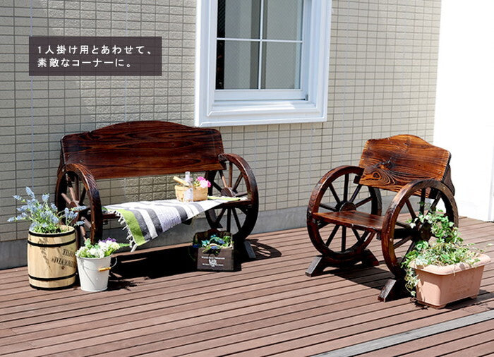 車輪ベンチ 650 一人掛け 天然木 木製 椅子 チェア 玄関 庭 バルコニー ウッドデッキ 屋外 小型 ガーデニング フラワーラック プランター台 おしゃれ カントリー ブリティッシュ 北欧 ナチュラル 家具 smi-wb-650の画像