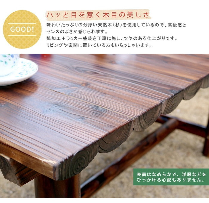 焼杉テーブル 簡単組立 天然木 木製 ガーデンテーブル ロー 丸太 車輪ベンチシリーズ 庭 公園 店舗 ショップ 什器 新築祝い 車輪 ログ カントリー 民芸 焼杉 古木調 テーブル アンティーク チェア ベンチ 縁台 和風 モダン smi-wb-t550dbrの画像