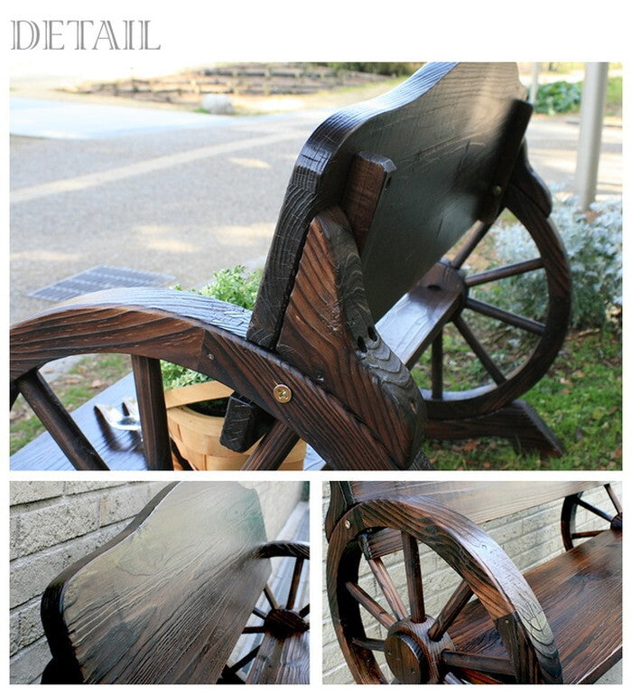 車輪ベンチ＆焼杉テーブル3点セット ベンチ大＋小＋テーブル 簡単組立 天然木 木製 ガーデンテーブル 丸太 車輪ベンチシリーズ 庭 公園 什器 車輪 ログ カントリー 焼杉 古木調 テーブル チェア ベンチ 縁台 和風 モダン smi-wbt1100-3pset-dbrの画像