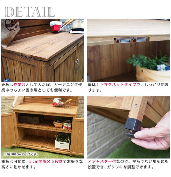 天然木 パネル付き収納庫80 倉庫 屋外 室内 ガーデン コンテナ ベランダ 木製 作業棚 吊り棚 smi-yb-202nw80の画像