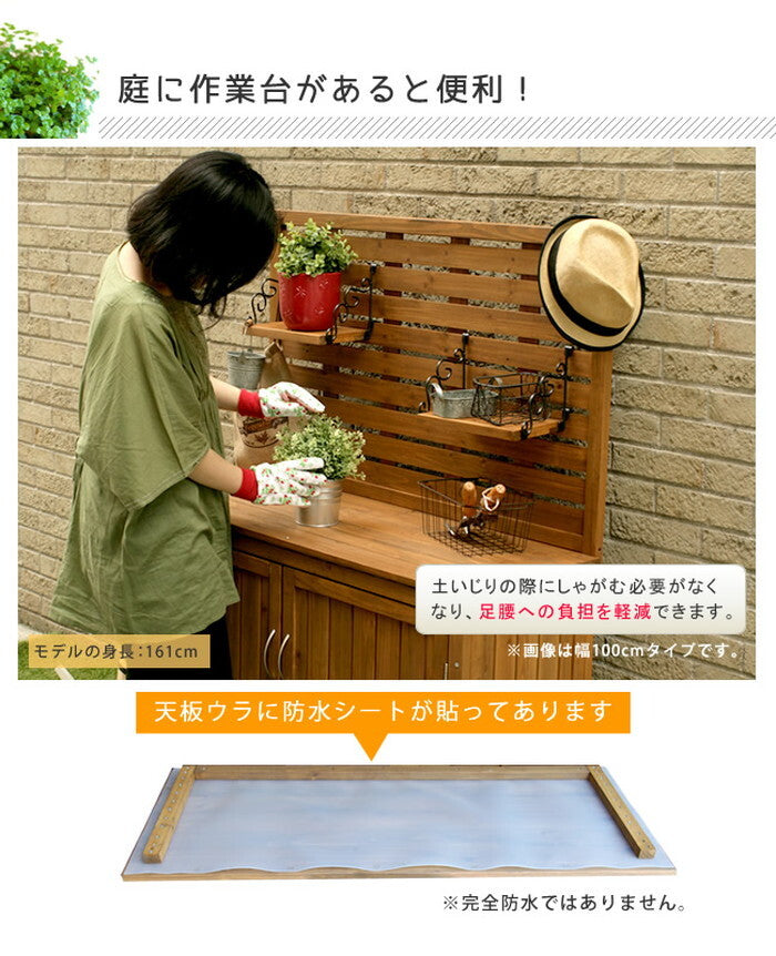 天然木 パネル付き収納庫80 倉庫 屋外 室内 ガーデン コンテナ ベランダ 木製 作業棚 吊り棚 smi-yb-202nw80の画像