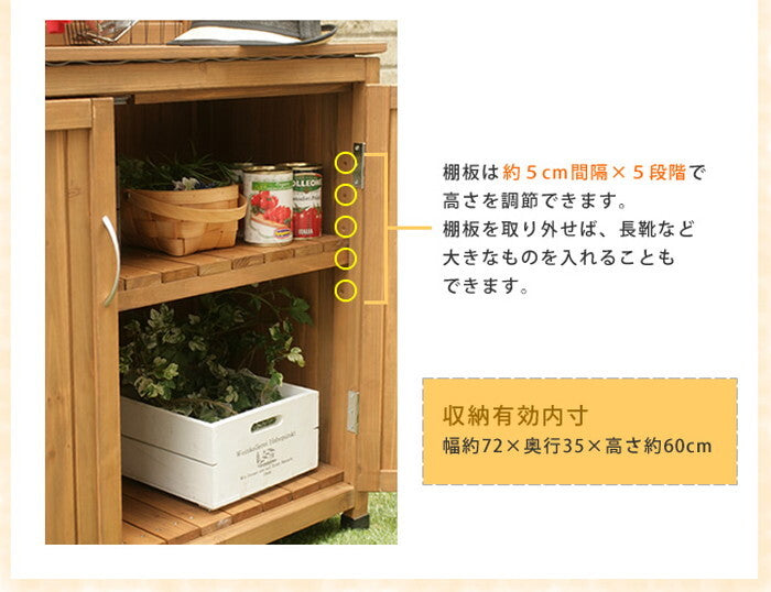 天然木 パネル付き収納庫80 倉庫 屋外 室内 ガーデン コンテナ ベランダ 木製 作業棚 吊り棚 smi-yb-202nw80の画像
