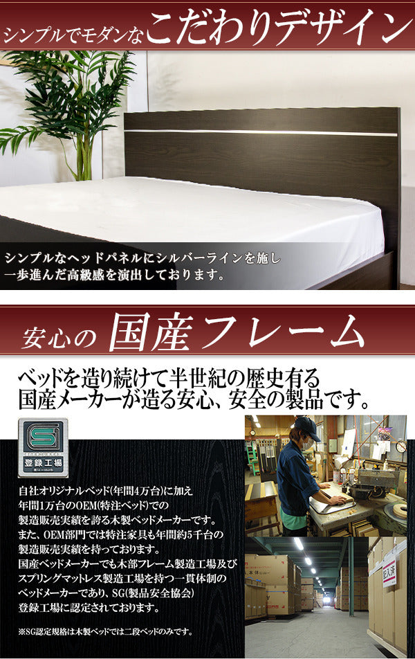 パネル型ラインデザインベッド セミシングル ボンネルコイルスプリングマットレス付 to-10-284-ss-108165の画像