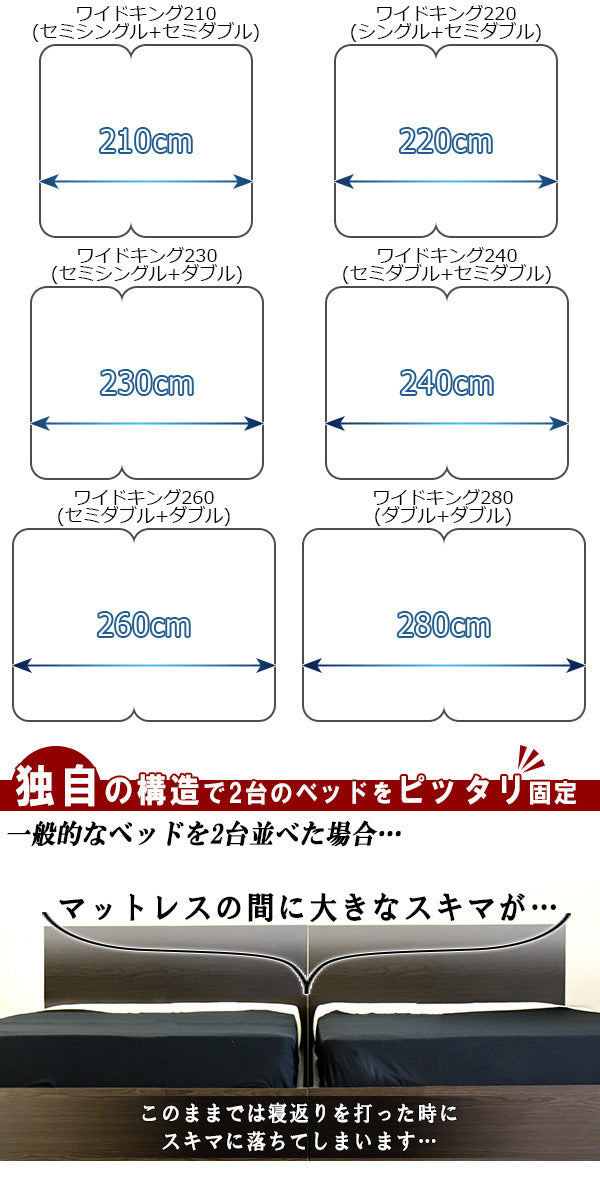 棚 照明付ラインデザインフロアベッド ワイドキング230 ボンネルコイルスプリングマットレス付 to-10-287-wk230-108165の画像