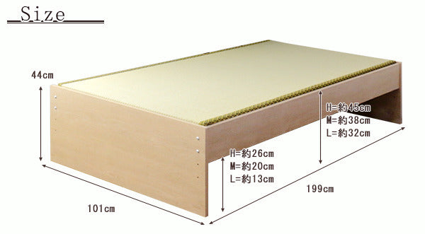 ヘッドレス高さ調節 畳ベンチベッド シングル 竹炭シート入り畳付 to-10-359-s-takesumi