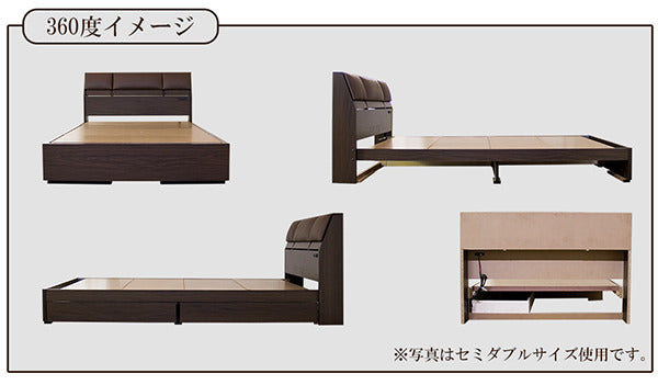 クッションシート付フラップテーブル 引出付ベッド ダブル ボンネルコイルスプリングマットレス付 to-10-a308-d-108165